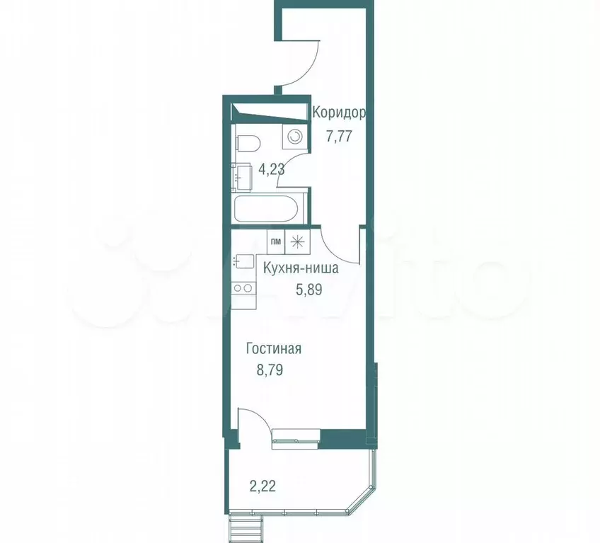 Квартира-студия, 28,9 м, 12/16 эт. - Фото 0