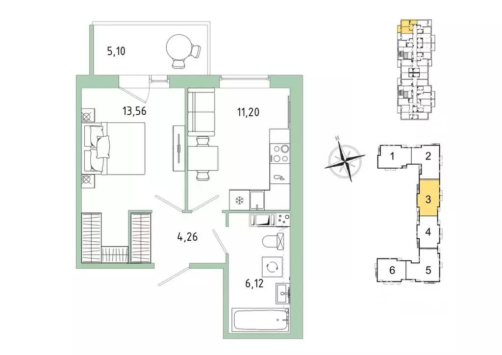1-к кв. Ленинградская область, Гатчина Въезд мкр,  (36.67 м) - Фото 1