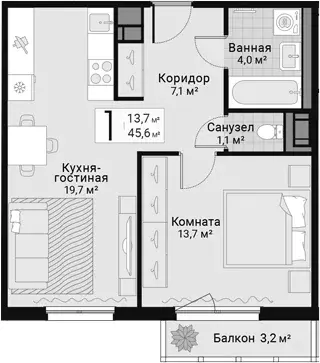 Продаётся 1-к квартира, 45.6 м - Фото 1