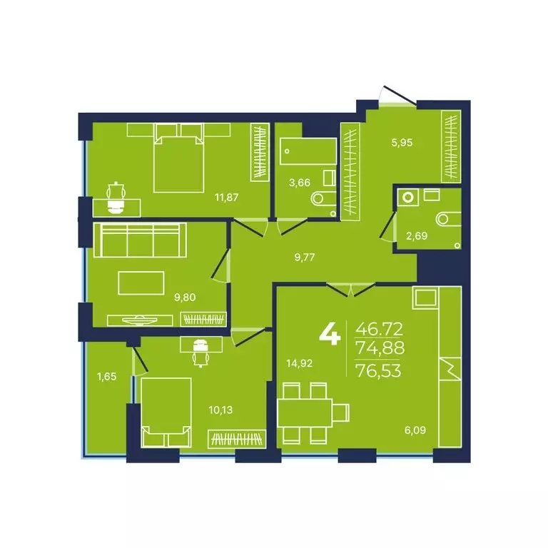 4-комнатная квартира: Уфа, улица Майора Доставалова, 1 (75.6 м) - Фото 1