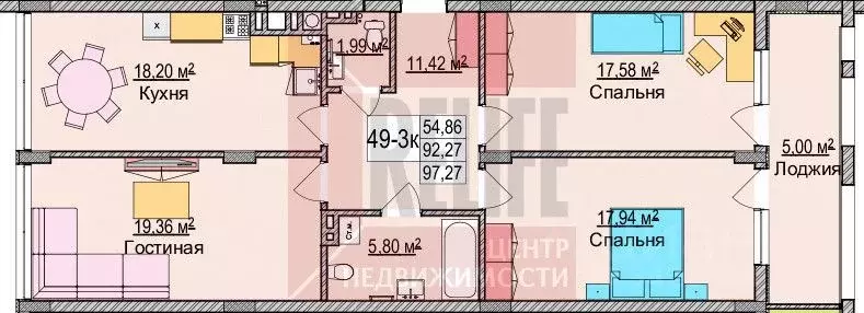 3-к кв. Калининградская область, Зеленоградск ул. Гагарина, 87 (94.2 ... - Фото 2