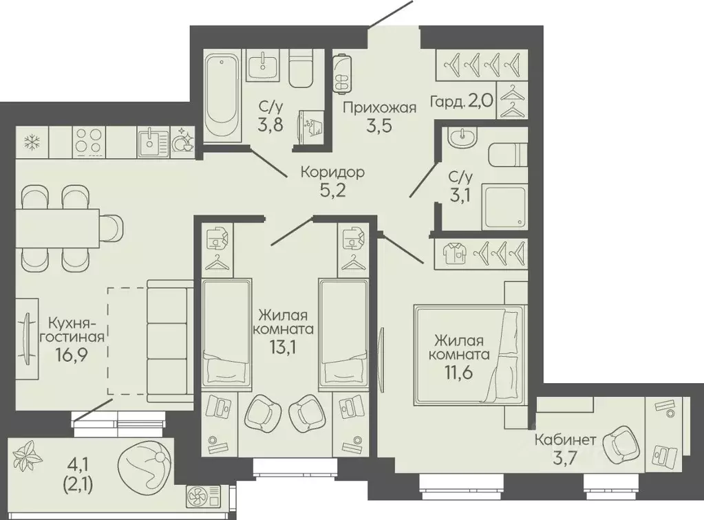 2-к кв. Волгоградская область, Волгоград Трехгорная ул., 27 (65.0 м) - Фото 1