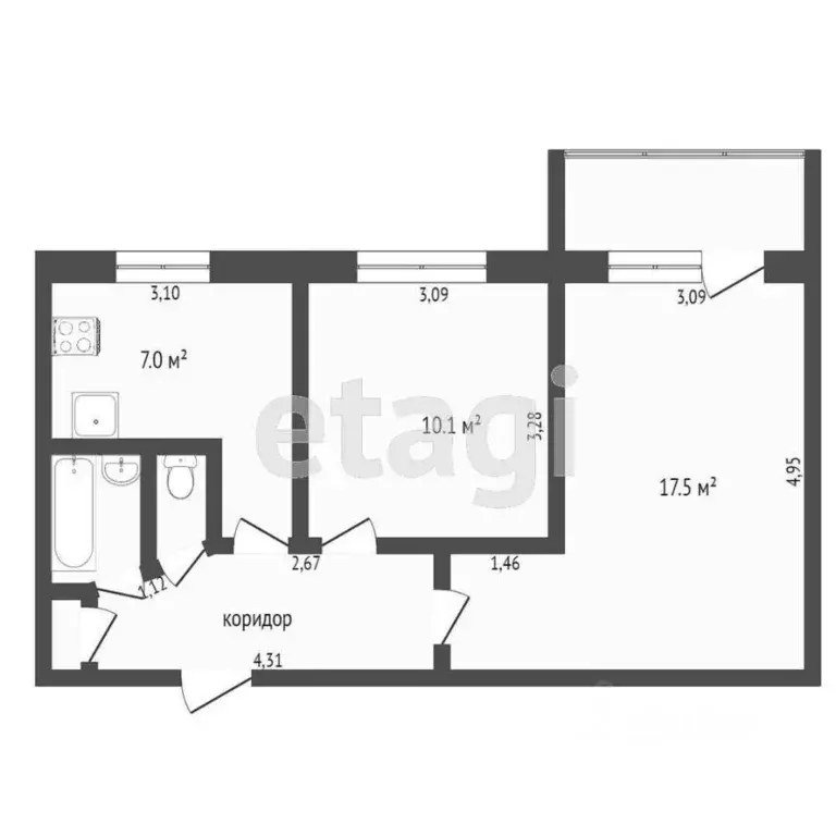 2-к кв. Санкт-Петербург ул. Дыбенко, 27К1 (44.6 м) - Фото 1