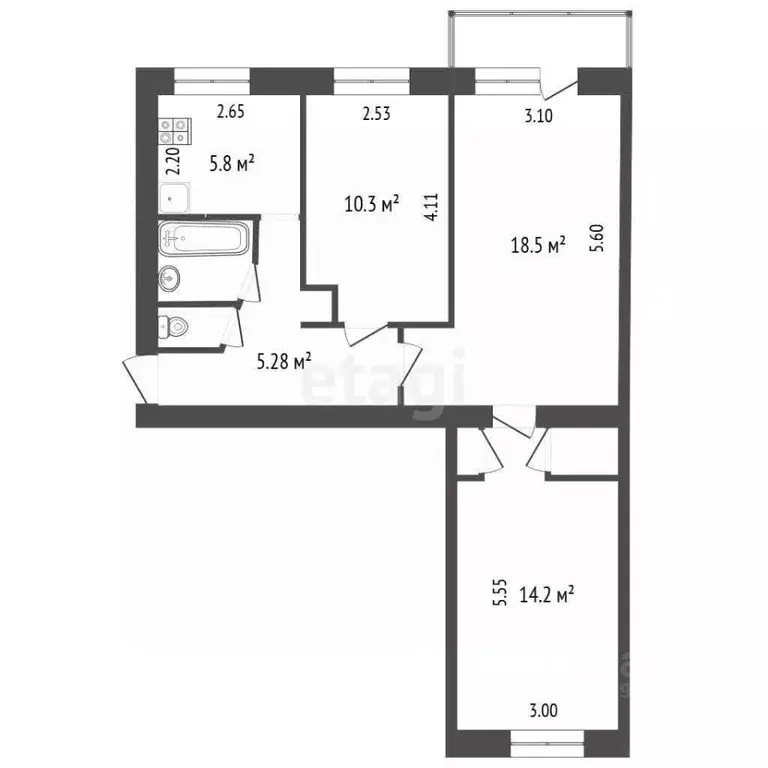 3-к кв. Крым, Симферополь ул. Трубаченко (59.9 м) - Фото 1