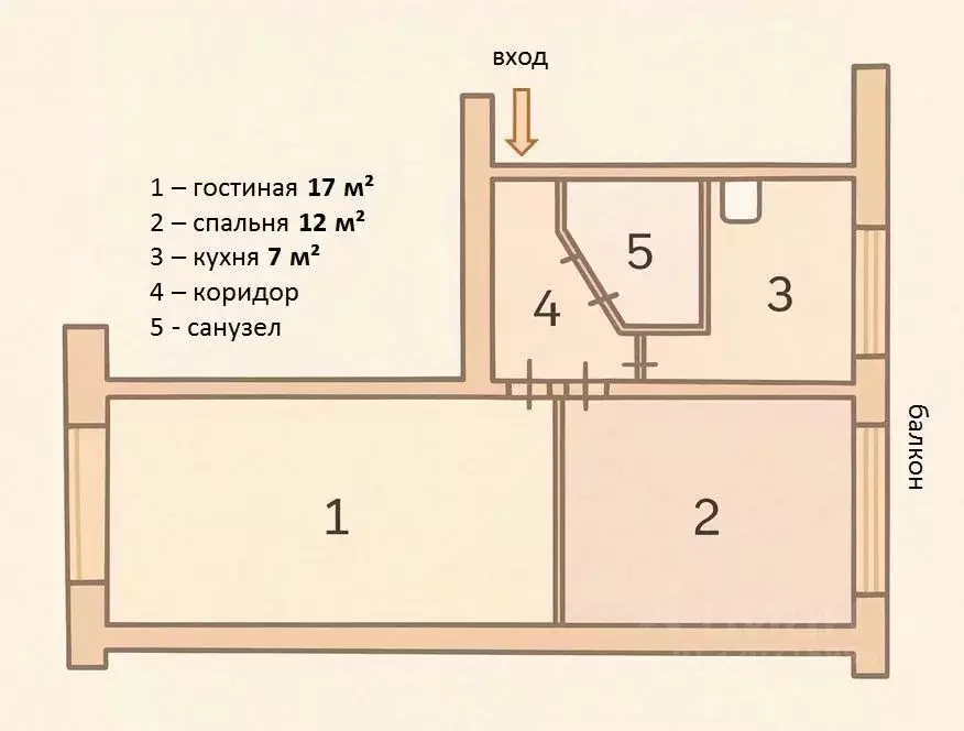 2-к кв. Томская область, Томск ул. Говорова, 54 (44.0 м) - Фото 1