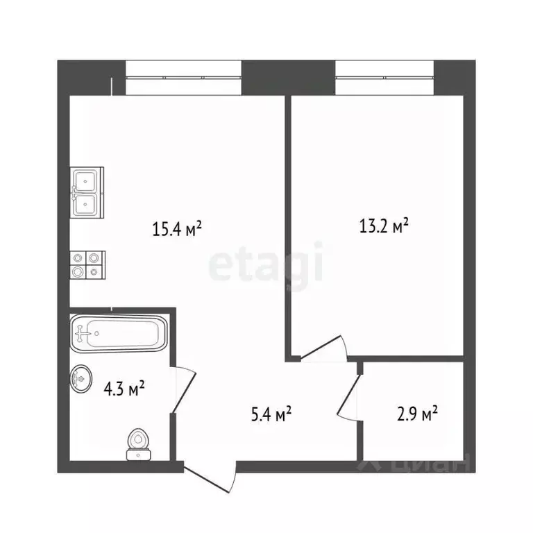 1-к кв. Тюменская область, Тюмень ул. Республики, 204к12 (41.4 м) - Фото 2