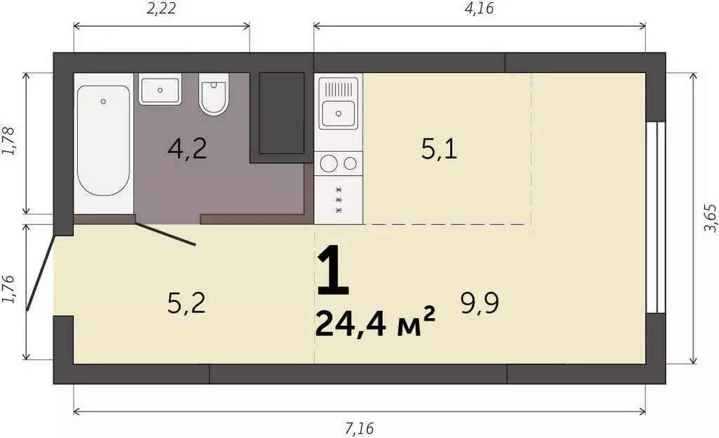 Квартира-студия: Екатеринбург, Базовый переулок, 47П (24.4 м) - Фото 0