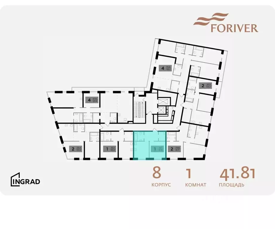 1-к кв. Москва Г мкр, Форивер жилой комплекс, 8 (41.81 м) - Фото 1