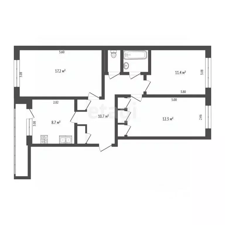 3-к кв. Псковская область, Псков Петровская ул., 28 (66.4 м) - Фото 2