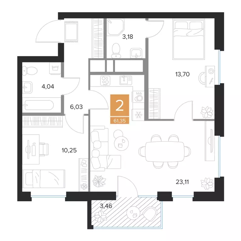 Продаётся 2-к квартира, 61.35 м - Фото 0