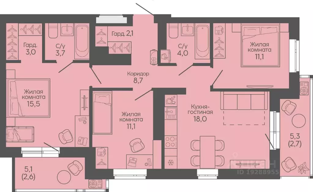 3-к кв. Волгоградская область, Волгоград Трехгорная ул., 27 (82.5 м) - Фото 1