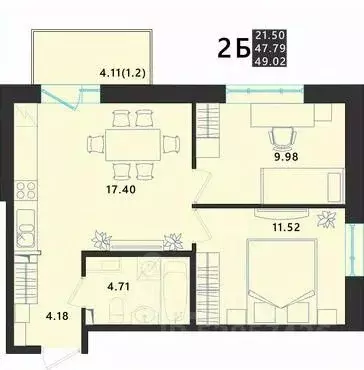 2-к кв. Псковская область, Псковский район, Завеличенская волость, д. ... - Фото 1