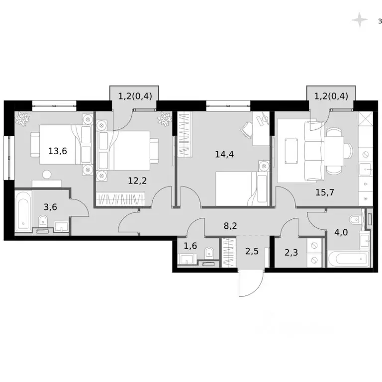 3-к кв. Татарстан, Казань Даурская ул., 2А (78.9 м) - Фото 2