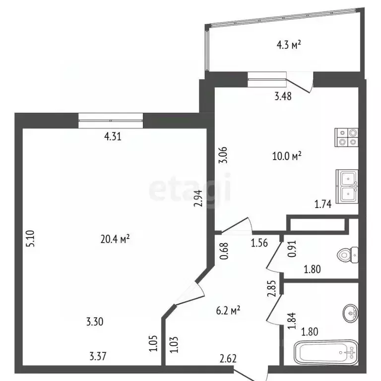 1-к кв. Санкт-Петербург Пулковское ш., 20к3 (41.6 м) - Фото 2