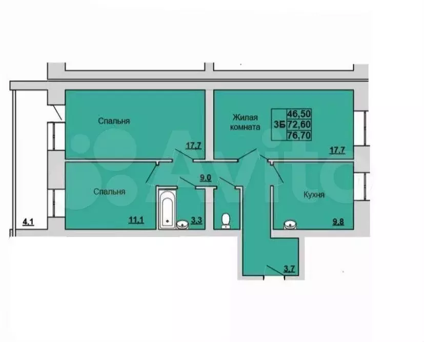 3-к. квартира, 77 м, 2/7 эт. - Фото 1