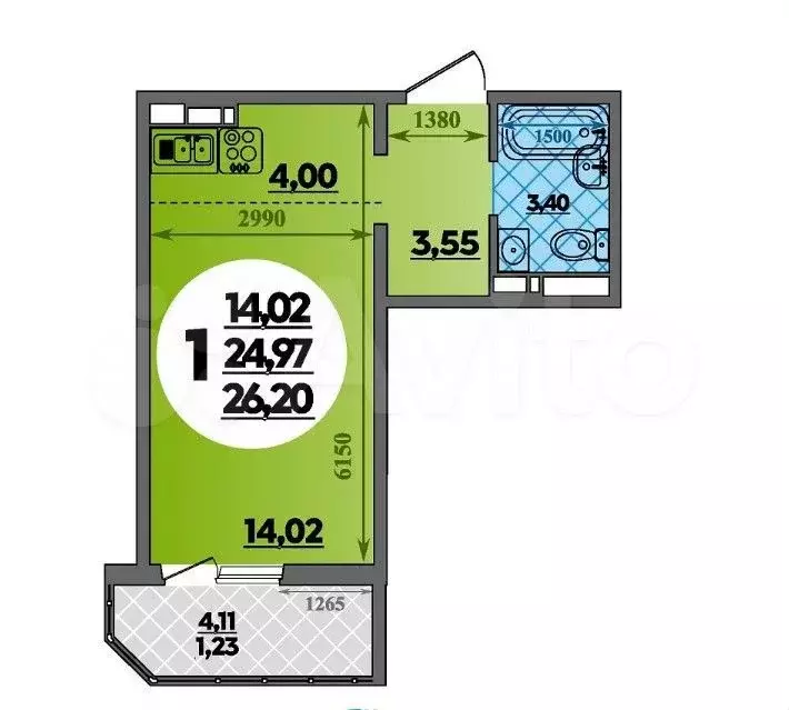 Квартира-студия, 27 м, 3/17 эт. - Фото 0