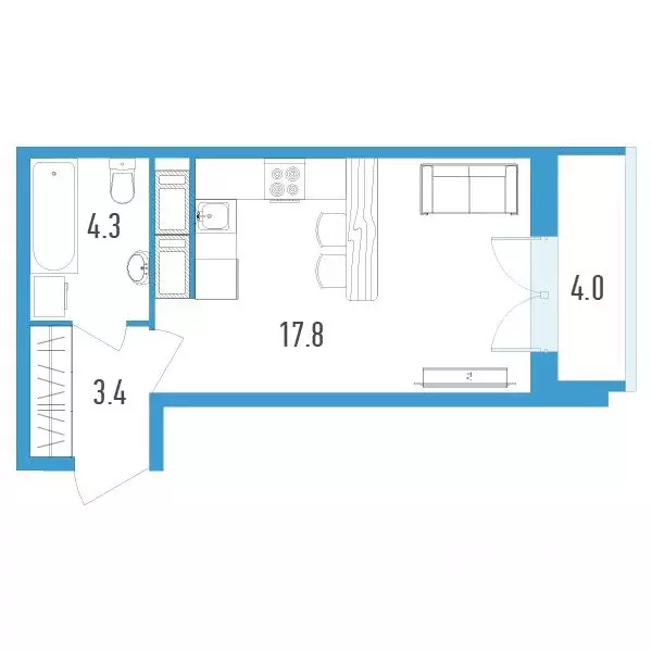 Студия Санкт-Петербург ул. Вадима Шефнера, 4 (27.5 м) - Фото 0