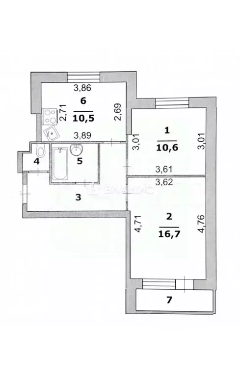 2-к кв. Белгородская область, Белгород ул. Каштановая, 6 (52.6 м) - Фото 2