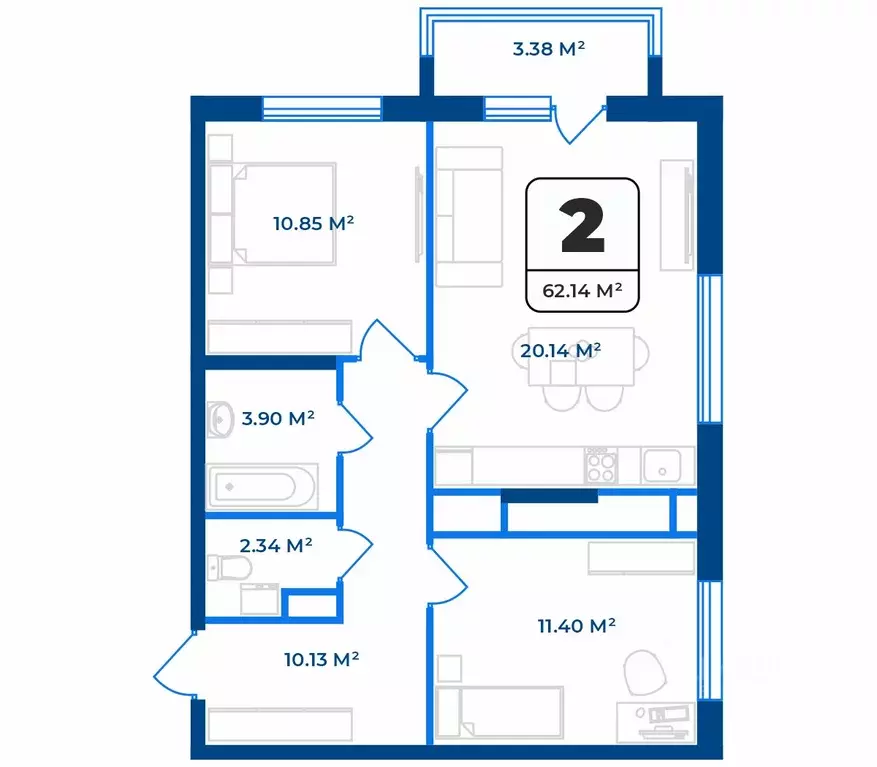 2-к кв. Рязанская область, Рязань Телецентр жилрайон,  (62.14 м) - Фото 1