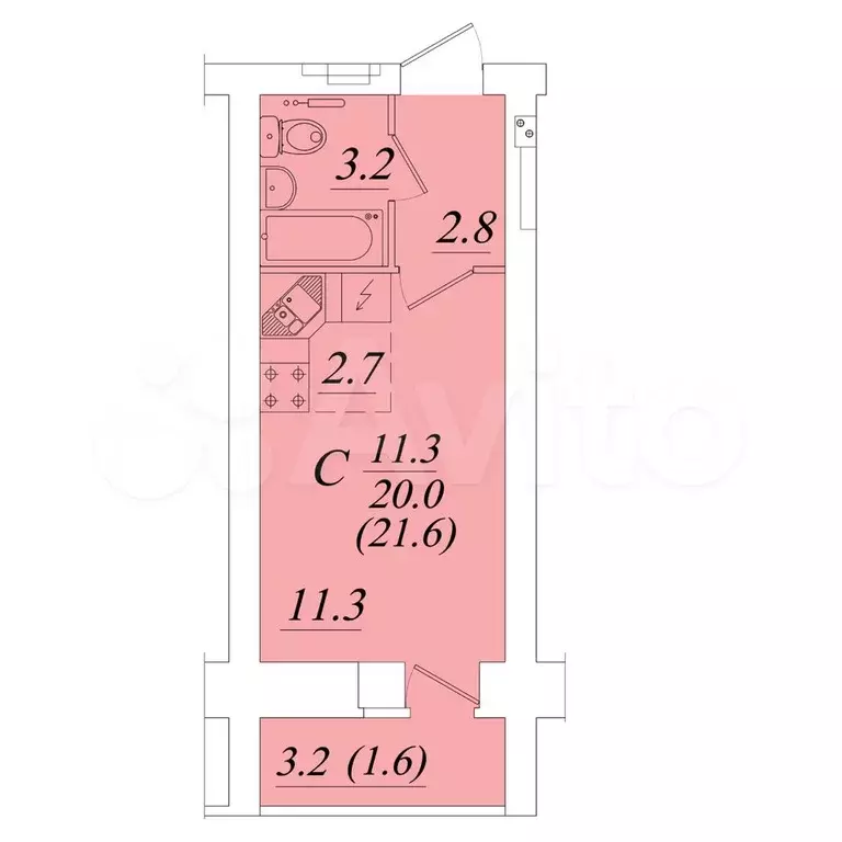 Квартира-студия, 21,6 м, 8/10 эт. - Фото 0