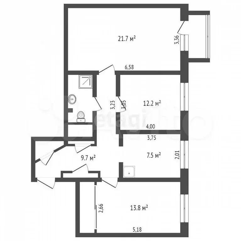 3-к. квартира, 71,5 м, 3/4 эт. - Фото 0