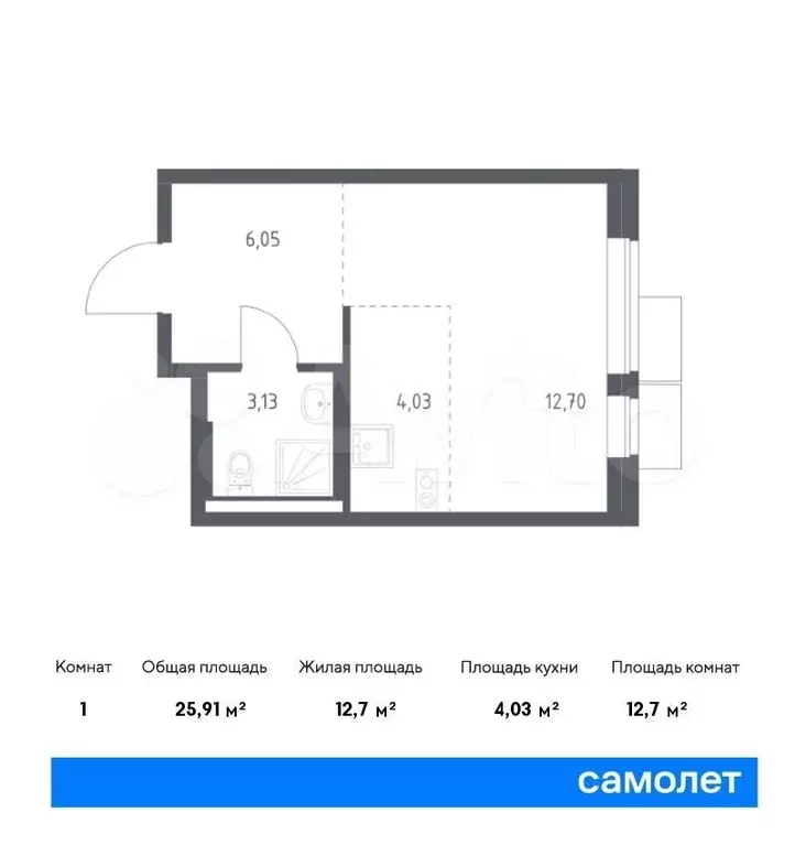 Квартира-студия, 25,9м, 6/9эт. - Фото 0