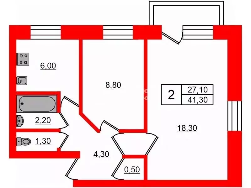 2-к кв. Санкт-Петербург ул. Цимбалина, 28 (41.3 м) - Фото 1