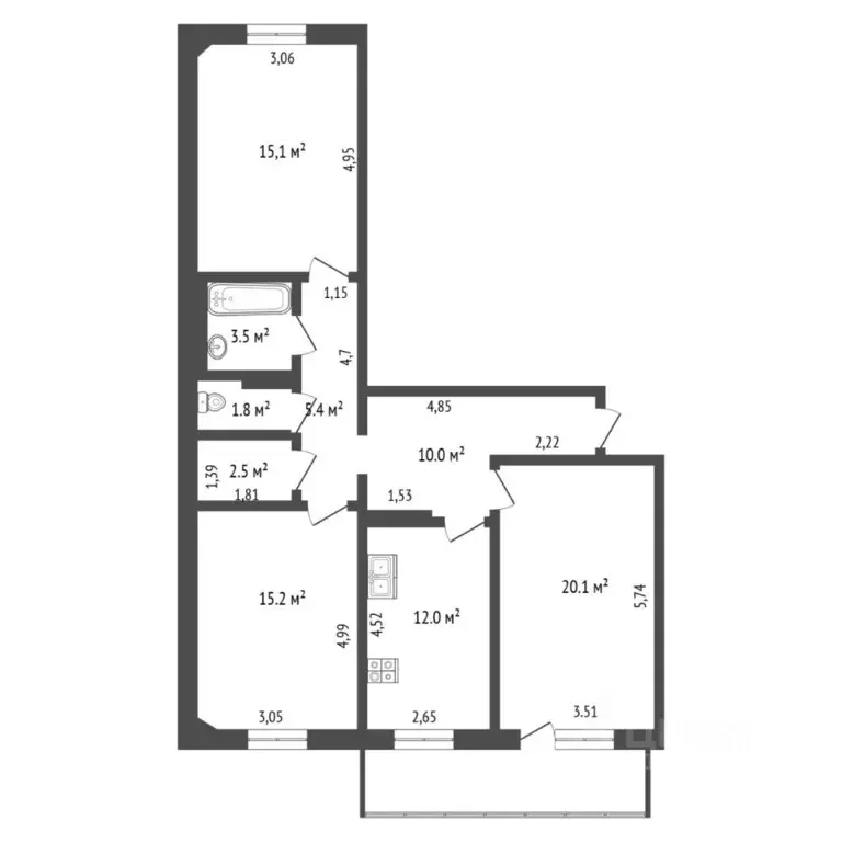 3-к кв. Тюменская область, Тюмень ул. Чернышевского, 2Бк5 (85.6 м) - Фото 2