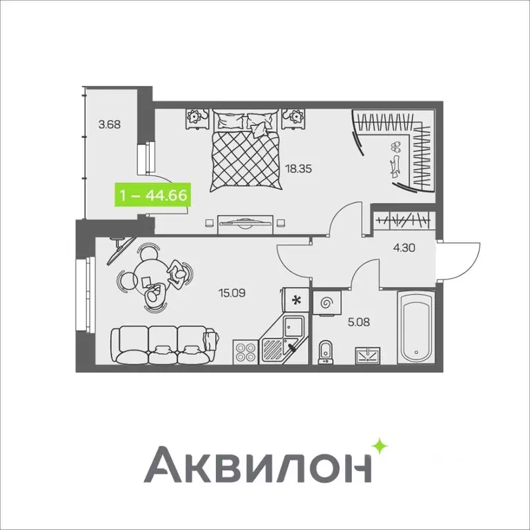 1-к кв. Архангельская область, Архангельск ул. Валявкина, 38 (44.66 м) - Фото 1