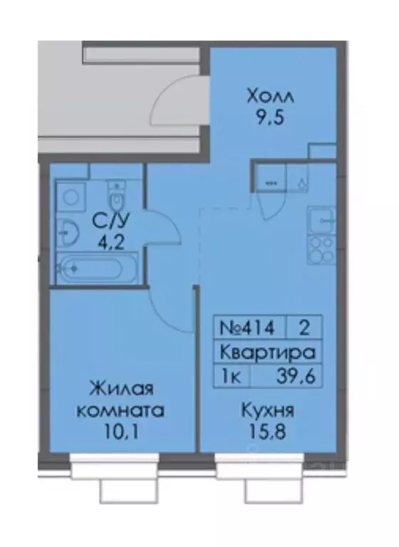 1-к кв. Санкт-Петербург ул. Тосина, 1к2 (40.0 м) - Фото 2