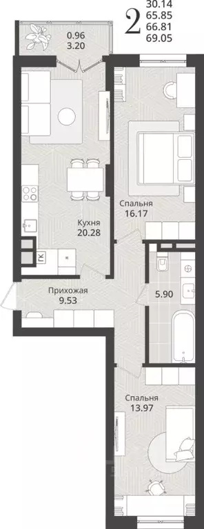1-к кв. Калининградская область, Калининград Осенняя ул., 34 (38.92 м) - Фото 1
