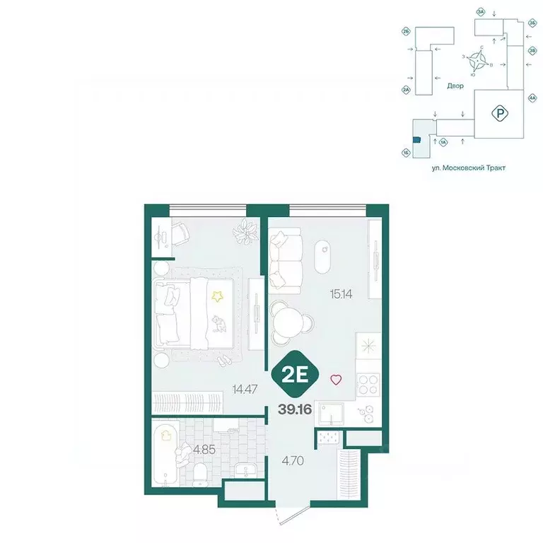 1-к кв. Тюменская область, Тюмень Сибирский жилой комплекс (39.16 м) - Фото 1