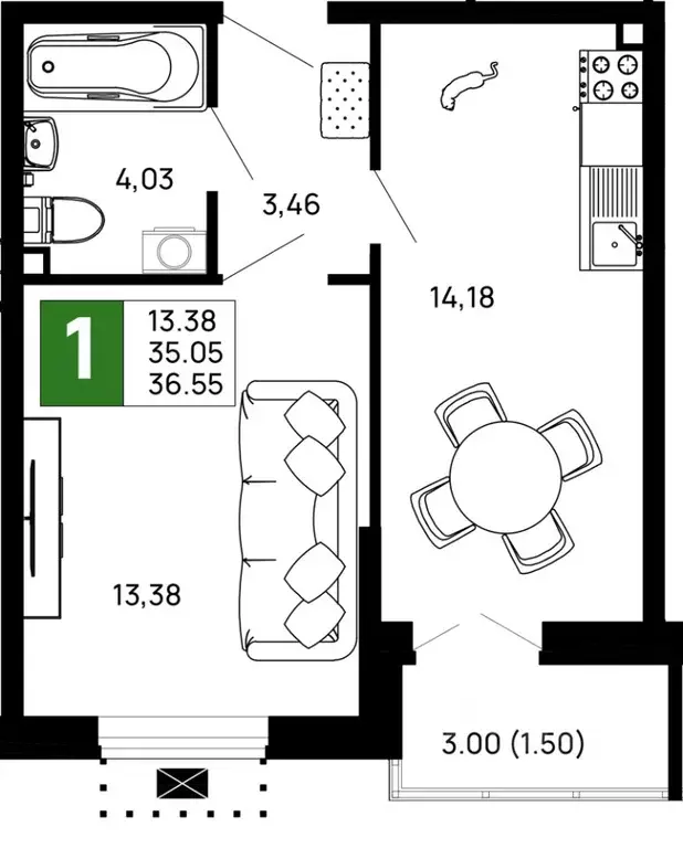 1-к кв. Адыгея, Майкоп 9 Мая ул., 14А (36.55 м) - Фото 1
