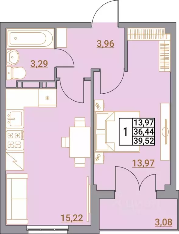1-к кв. Волгоградская область, Волгоград Удмуртская ул., 75 (39.52 м) - Фото 1