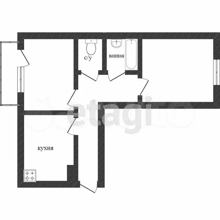 2-к. квартира, 43,7 м, 2/5 эт. - Фото 0