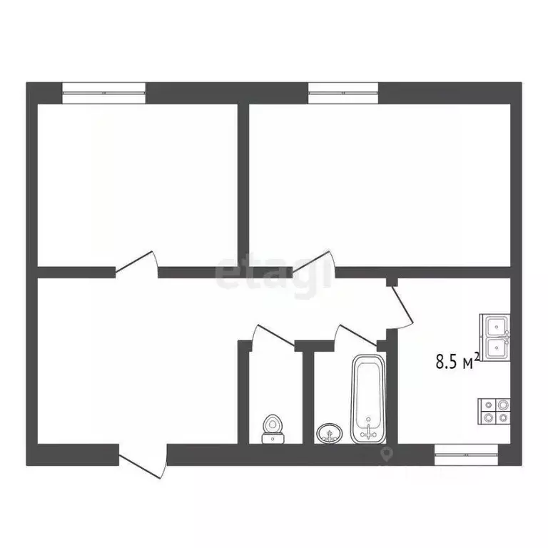 2-к кв. Коми, Сыктывкар Тентюковская ул., 184 (52.5 м) - Фото 1