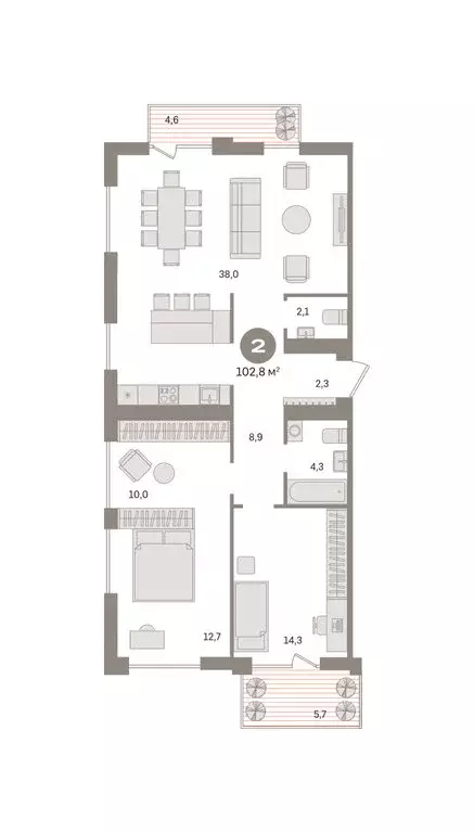 2-комнатная квартира: Новосибирский район, рабочий посёлок Краснообск, ... - Фото 2