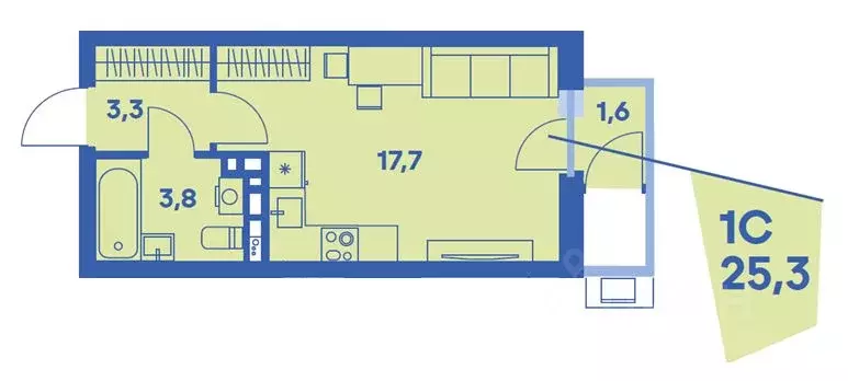 1-к кв. Пермский край, Пермь Бахаревка мкр,  (25.3 м) - Фото 1