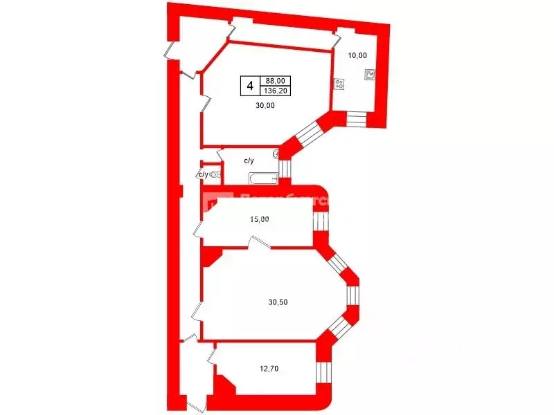 4-к кв. Санкт-Петербург Бородинская ул., 1/88 (136.2 м) - Фото 2