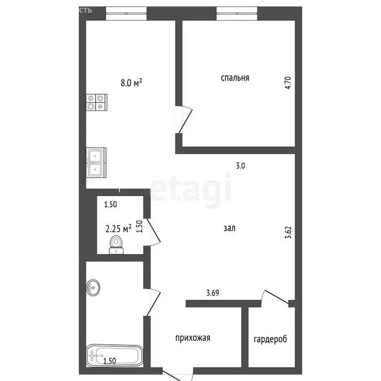 1-комнатная квартира: посёлок Талаги, 45к1 (50.1 м) - Фото 1