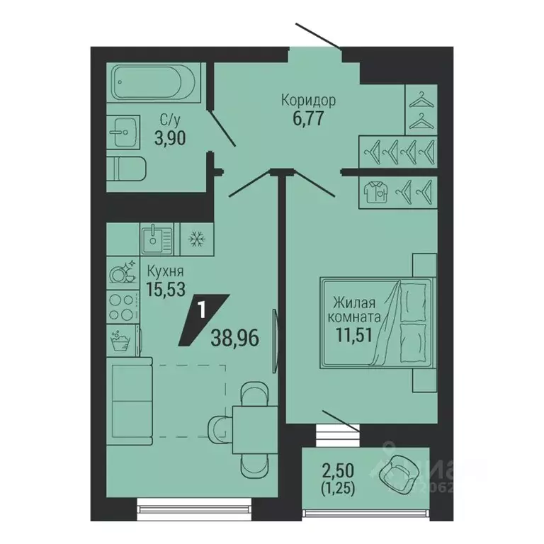 1-к кв. Свердловская область, Екатеринбург пер. Ученический, 4 (38.96 ... - Фото 1