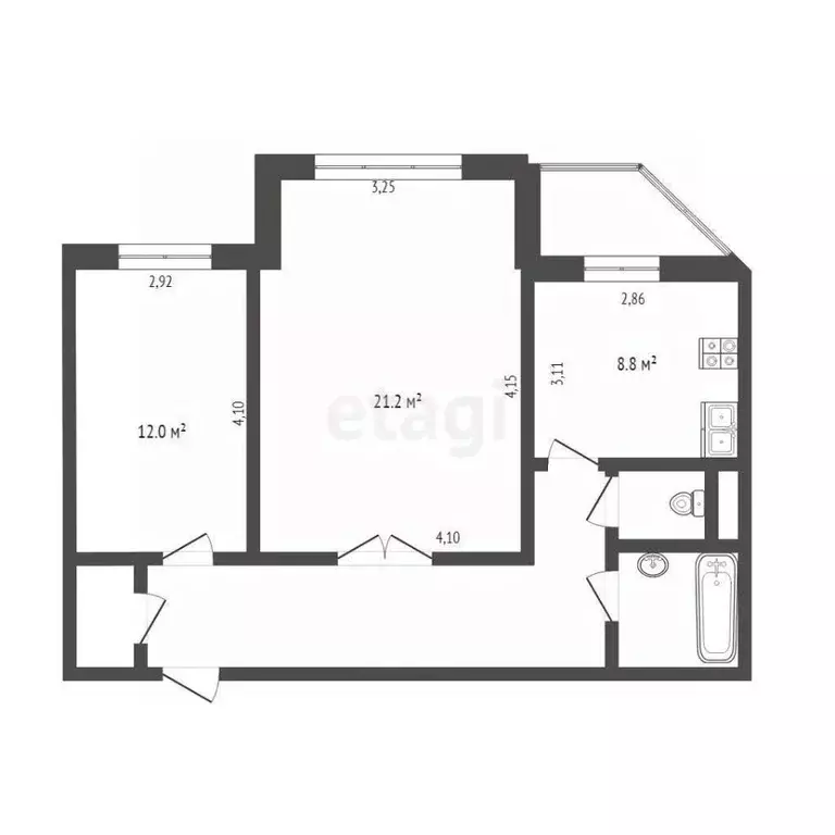 2-к кв. Ханты-Мансийский АО, Сургут ул. Профсоюзов, 40 (60.4 м) - Фото 1