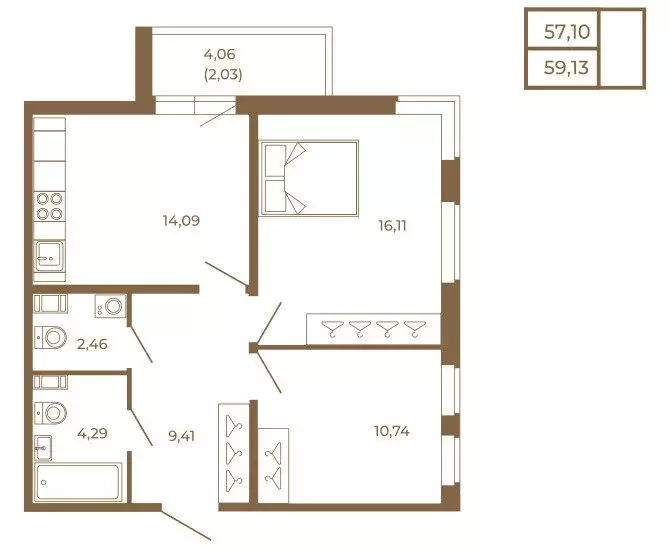 2-комнатная квартира: Сертолово, Златоглавая улица, 2к2 (59.13 м) - Фото 1