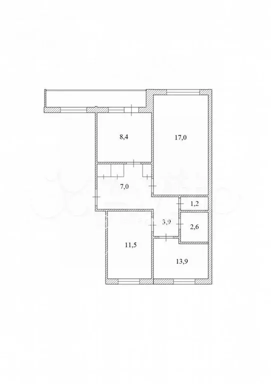 3-к. квартира, 66,9 м, 2/3 эт. - Фото 0