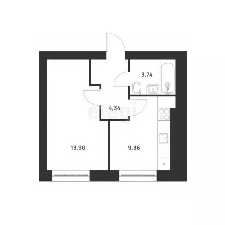 1-к кв. Тульская область, Тула ул. Героев России, 2 (33.78 м) - Фото 1