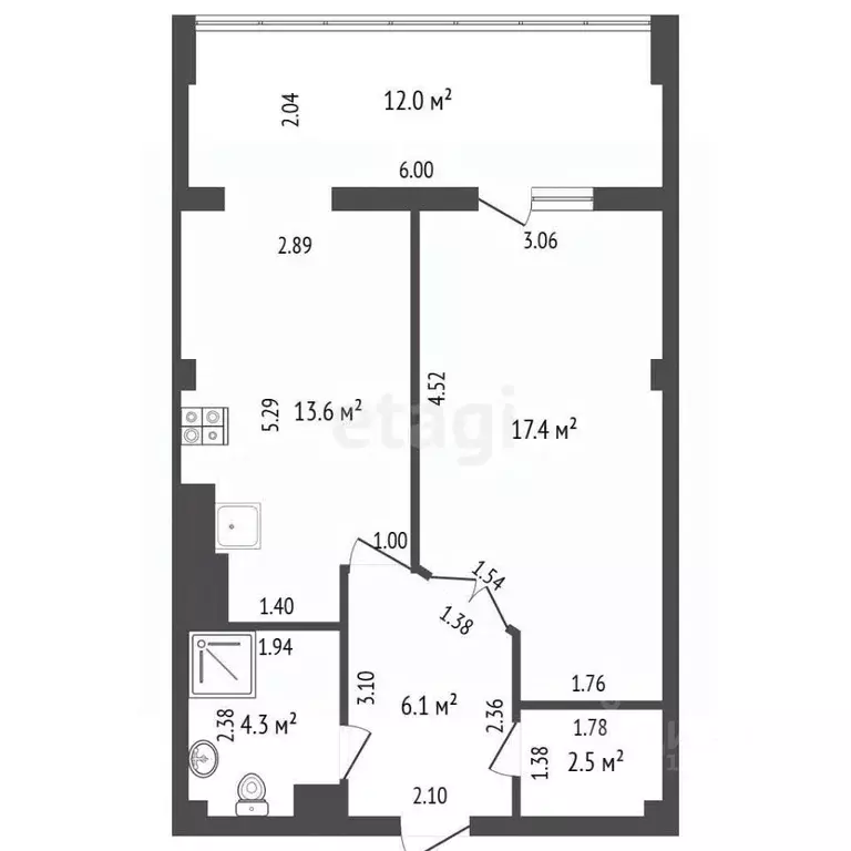 1-к кв. Калининградская область, Зеленоградск ул. Тургенева, 8А (55.9 ... - Фото 2