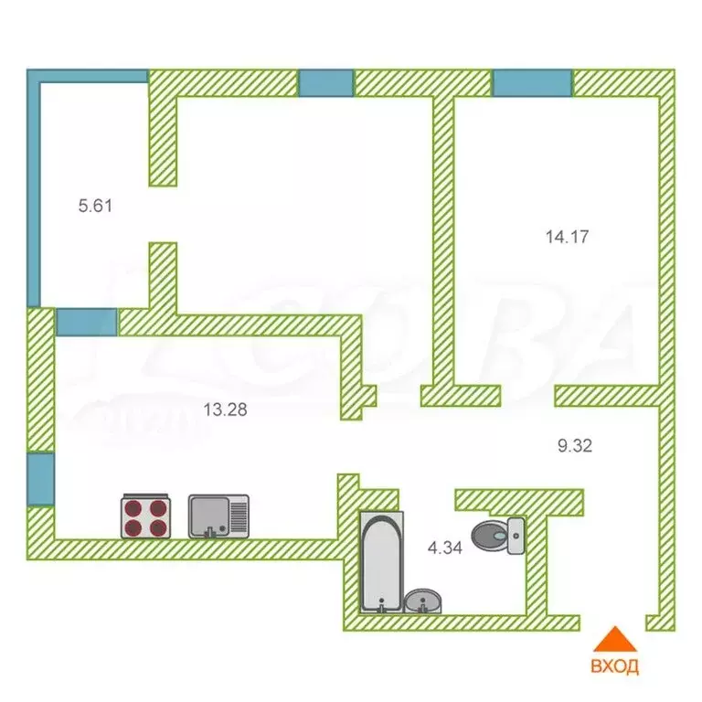 2-комнатная квартира: Тюмень, улица Монтажников, 61 (55.5 м) - Фото 2