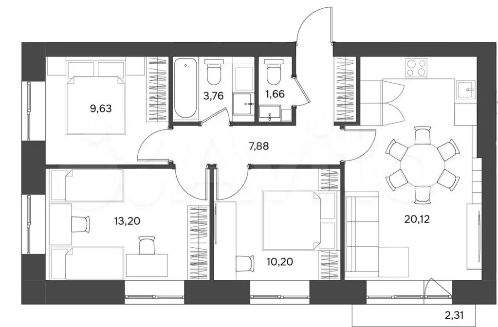 3-к. квартира, 67,1 м, 4/5 эт. - Фото 1