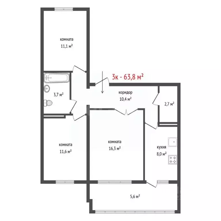 3-к кв. Свердловская область, Екатеринбург ул. Родонитовая, 38 (63.8 ... - Фото 2
