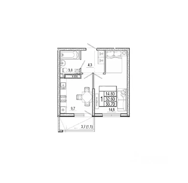 1-к кв. Краснодарский край, Сочи Кудепста мкр,  (33.7 м) - Фото 1